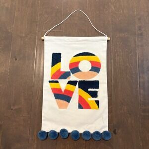 Pillowfort LOVE Wall Hanging‎ Tapestry Pom Pom Boho Room Decor 12x19"